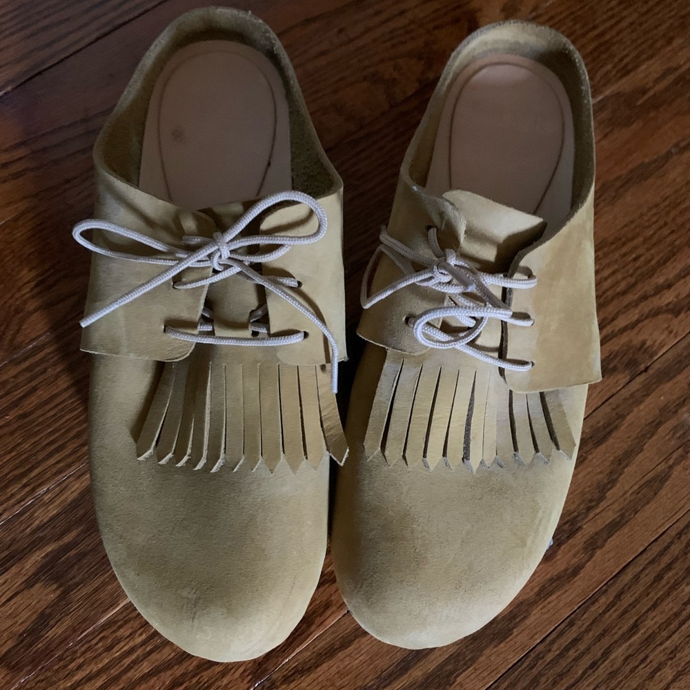 Bryr zoe fennel suede 37 fringe clogs platform